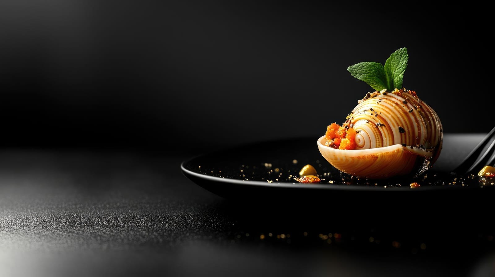 Prato gastronômico refinado com apresentação detalhada da cozinha